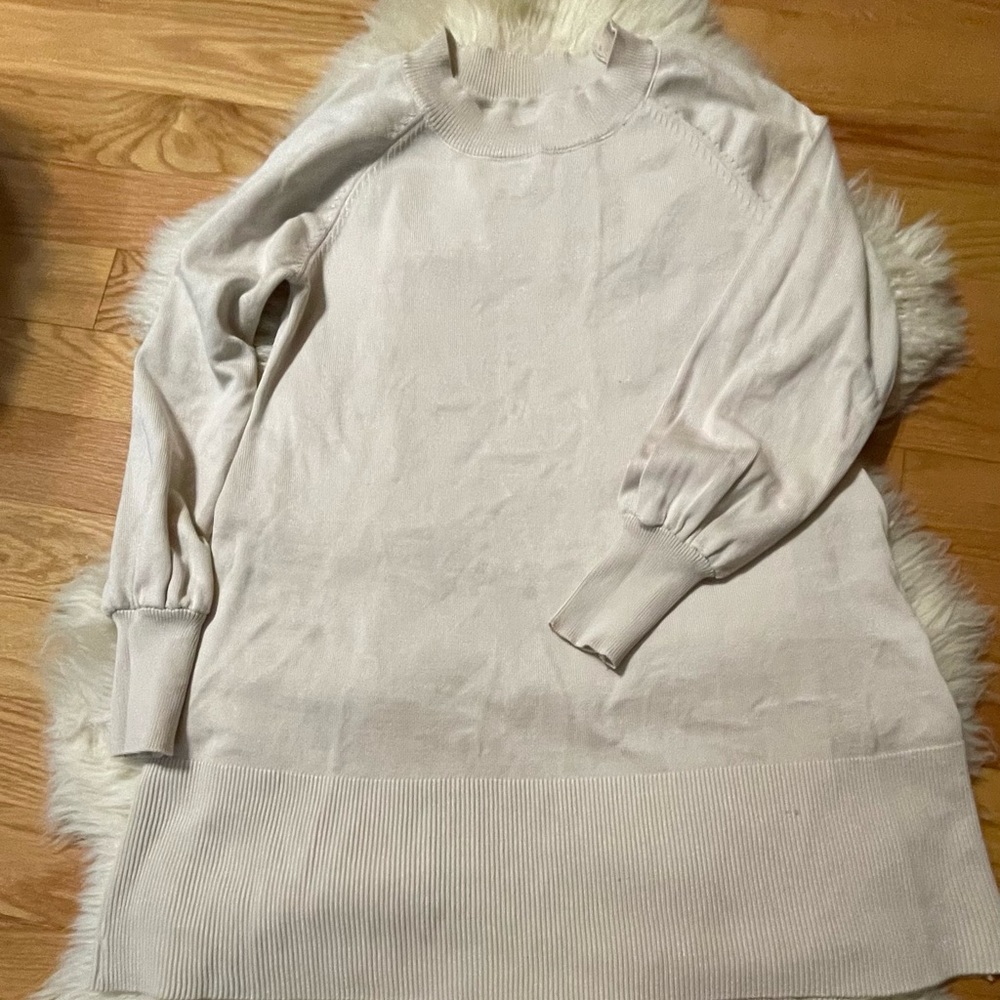 Beige Sweater Dress with Puffy Sleeves